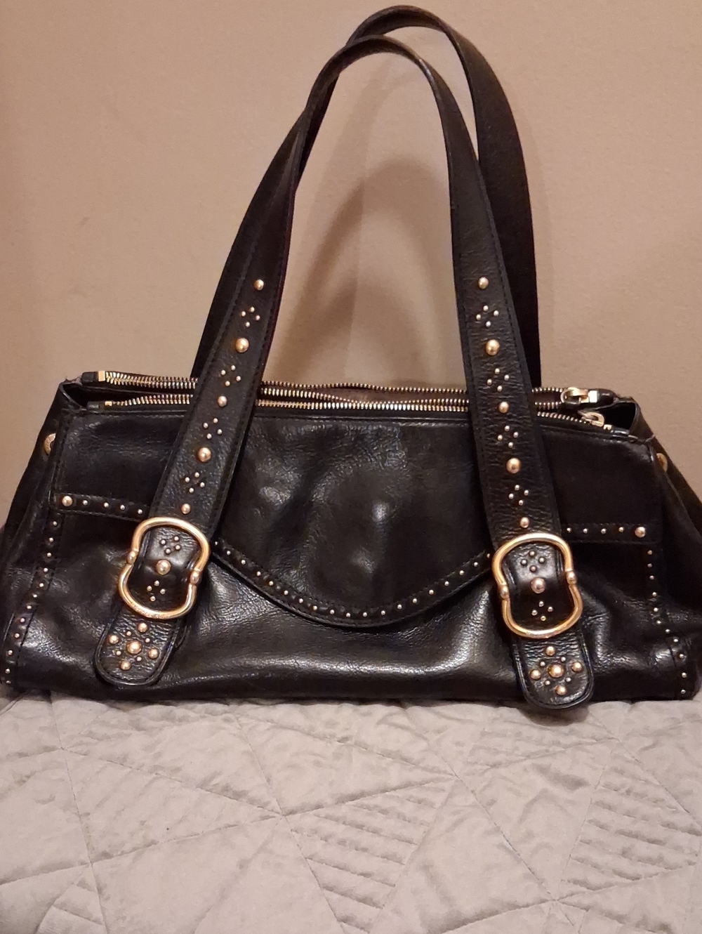 Michael Kos Vintage Black And Gold Hardwear.15.5w 8inh